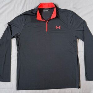 Under Armour Mens Black 1/4 Zip Pullover Long Sleeve Shirt Red Logo Size XL